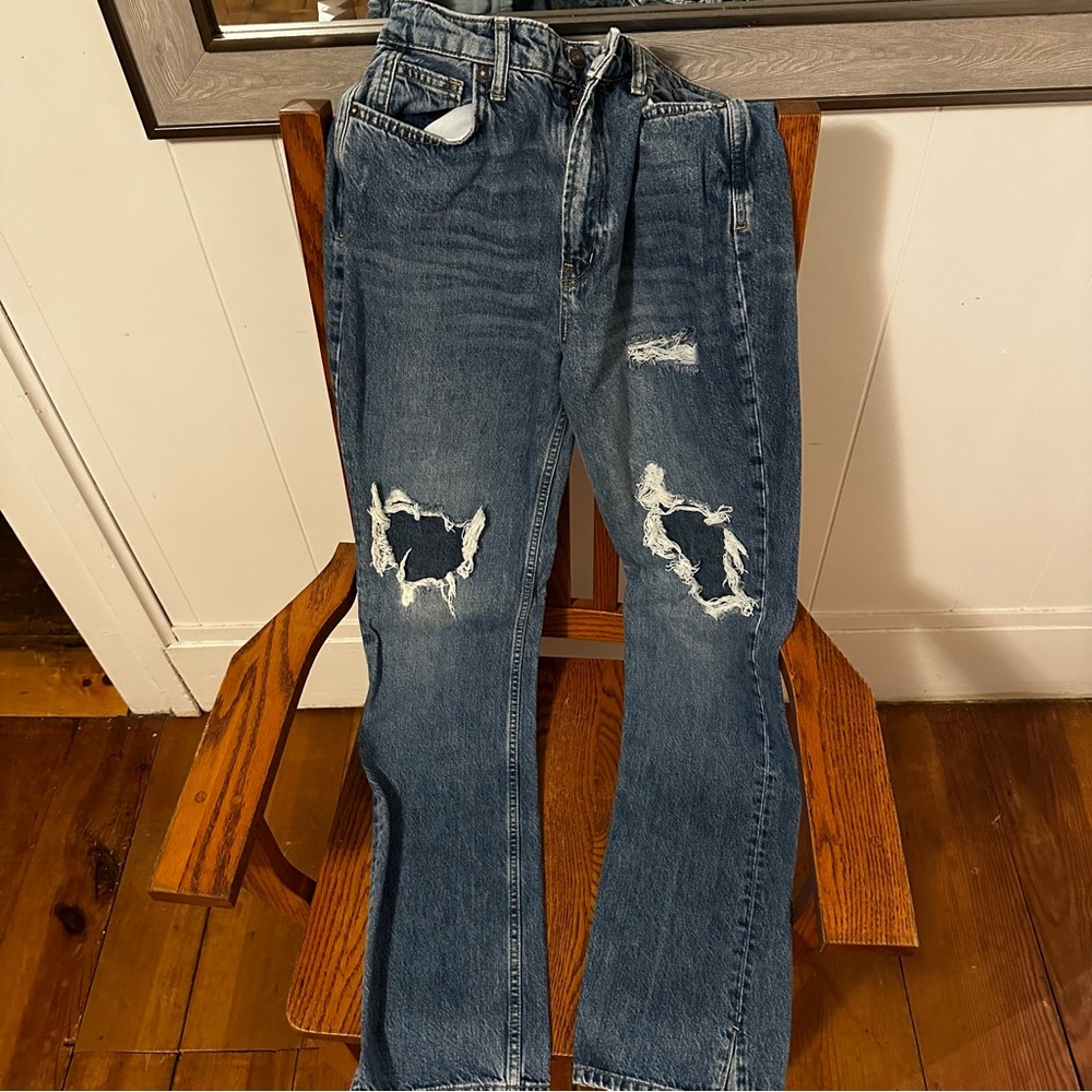 Free People Women's Distressed Blue Boot Cut Jeans